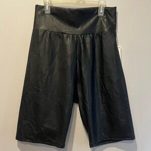 Aqua Faux Leather Bike Shorts